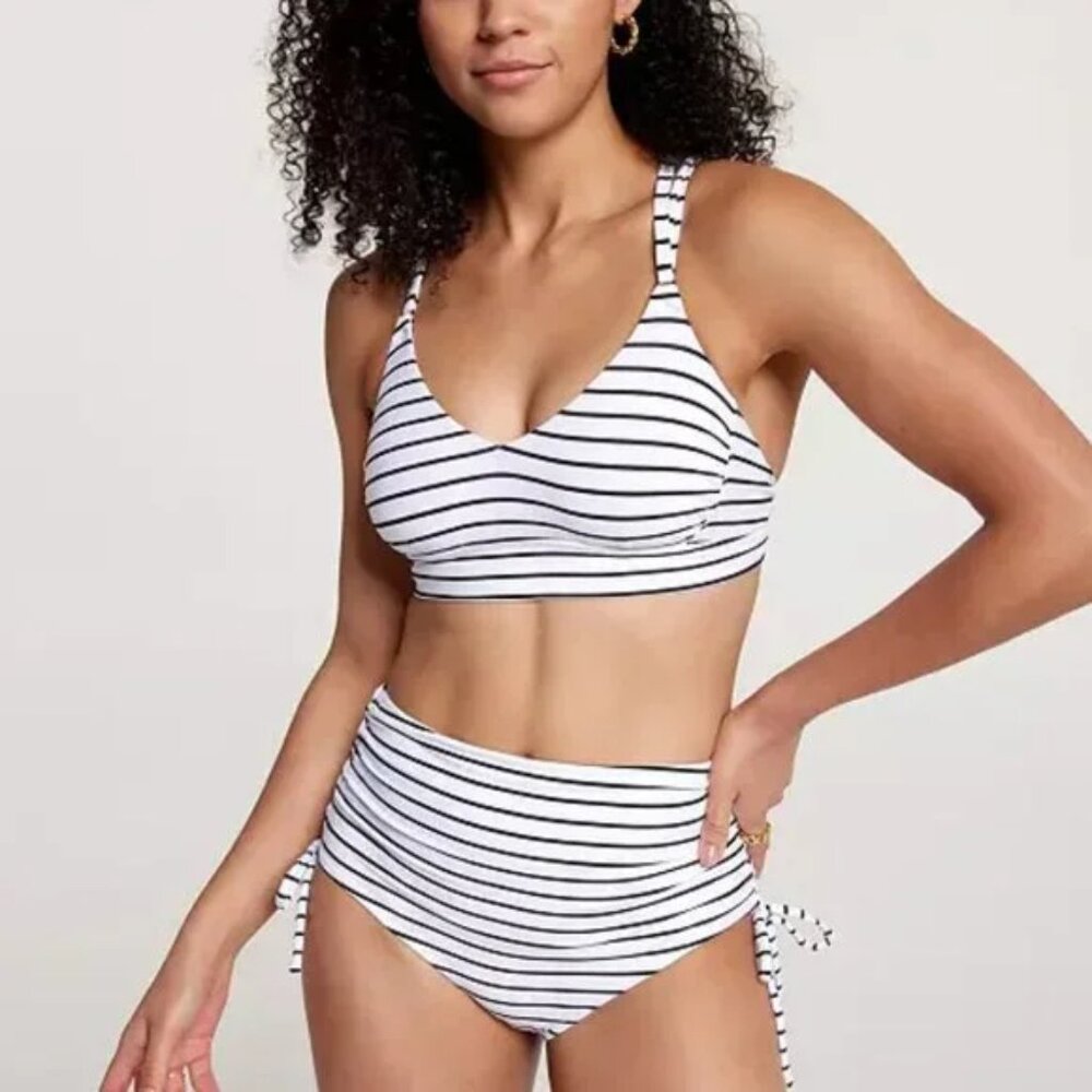 CALIA Women's Strappy Back Ruched Medium Support Bikini Swim Top